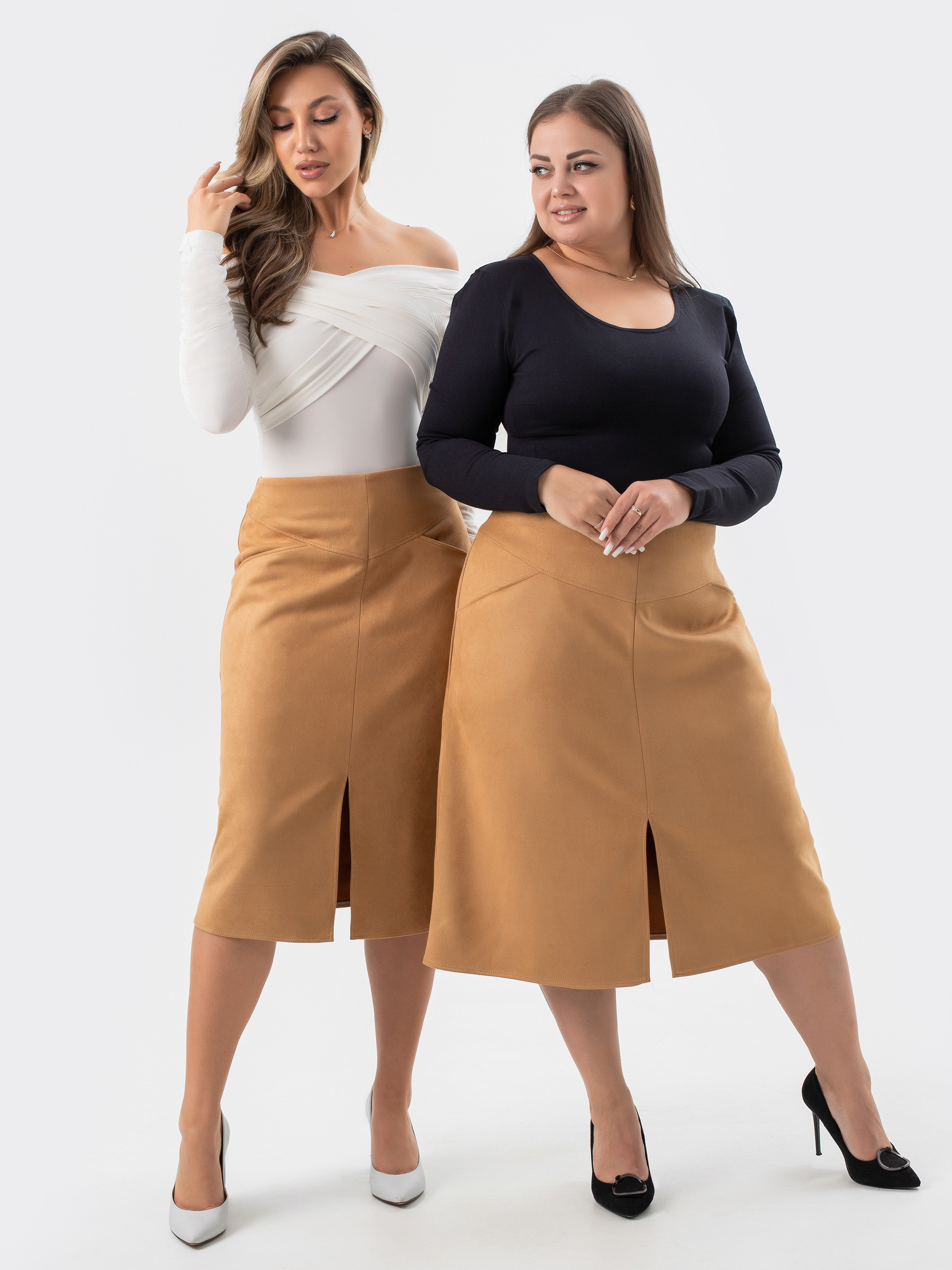 Юбка из замши с карманами горчица